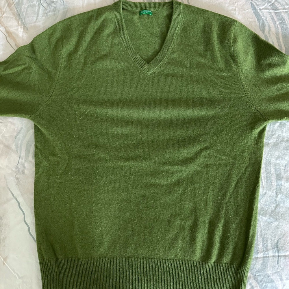 Benetton 100% Cashmere Sweater, Green, Size Medium